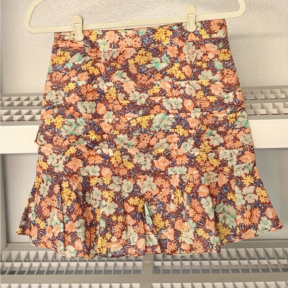 Veronica Beard Lindsay Ruched Floral Print Mini Skirt Ruffle Hem Cotton Sz 6 - Picture 5 of 12